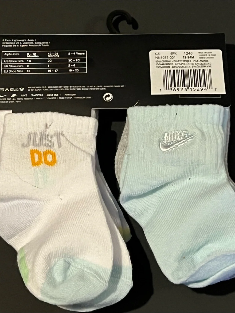 Nike Baby Ankle Socks Set Multicolor 6 Pack Sz 12-24 Months